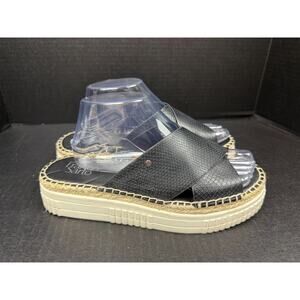 Franco Sarto Black Barb Slide Sandal Espadrille Slip-Ons Platform Sole Sz 9.5